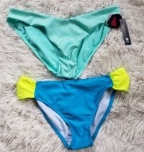 Lot 2 Cheeky Bikini Bottoms Women&#39;s Size Large Green Blue Mix Match Swimwear - £11.18 GBP