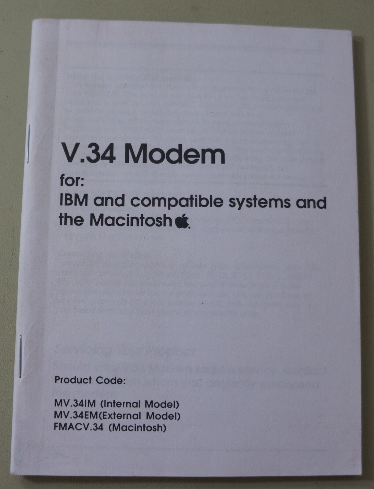 Fast Mac Modem MV.34IM / MV.34EM / FMACV.34 for Macintosh - User&#39;s Manual - $9.77