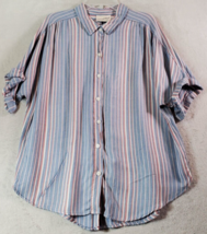 Universal Thread Shirt Womens Medium Multi Striped 100% Rayon Collar Button Down - £6.61 GBP