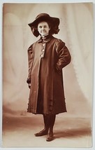 RPPC Confident Young Lady Pretty Coat and Floppy Hat c1910 Postcard W7 - £13.54 GBP