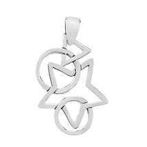 Geometric Link of Mixed Shapes Triangle Star and Circles Sterling Silver Pendant - £18.08 GBP