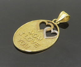 925 Sterling Silver - Vintage Mom I Love You Two Tone Hearts Pendant - PT16307 - £20.18 GBP