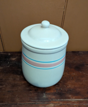 Vintage McCoy Pottery Pink &amp; Blue Stripes Canister Jar Stoneware 8.5&quot; w/... - $27.08