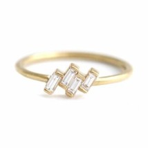 Kunst Deko Baguetteschliff Lab-Created Weiß Topas 14K Vergoldet Mini Ring - £153.74 GBP