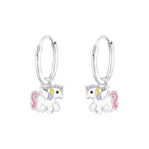 Hanging Unicorn 925 Silver Hoop Earrings for Girls - £13.55 GBP