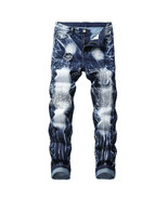 Men&#39;s Stretchy Ripped Skinny Biker Jeans Destroyed Zipper Slim Fit Denim... - $437.71 MXN