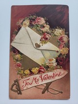 To My Valentine Embossed Pink Roses Floral Heart 1910s Antique Postcard PC15 - £13.65 GBP