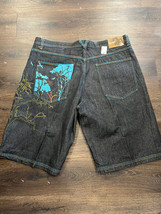 Ak:cess Embroidery Blue Jean Shorts Size 44 Hip Hop 90s Style Jeans Vintage - £14.60 GBP