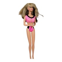 Vintage Beach Blast Barbie Swimming Suit Pink two piece earrings 1966 Mattel - £15.27 GBP