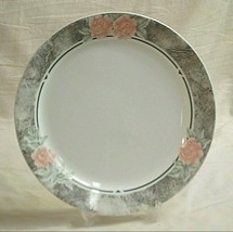 Silk &amp; Roses Corelle Corning 10-1/4&quot; Dinner Plate Gray Band Pink Roses T... - £17.36 GBP