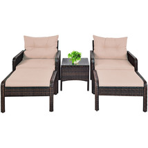 5PCS Patio Rattan Wicker Furniture Set Cushioned Sofa Ottoman Coffee Table Deck - $529.73