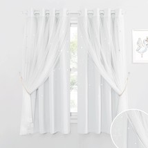 Double Layered Stars And Moon Cut Out Blackout And Sheer Window, Greyish White - £43.72 GBP