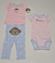 Carter&#39;s 3 Piece Set For Girls 6 Months Daddy&#39;s Sweetie Monkey Theme - $90.95 MXN
