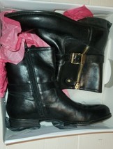 Womens Isaac Mizrahi Live Tasha Black Leather Moto Boots 10M With Box - $44.99