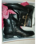Womens Isaac Mizrahi Live Tasha Black Leather Moto Boots 10M With Box - £35.91 GBP