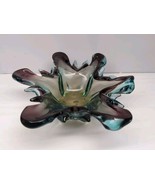 Murano Style Organic Art Glass Bowl Dripped Flower Amethyst And Turquois... - $32.69