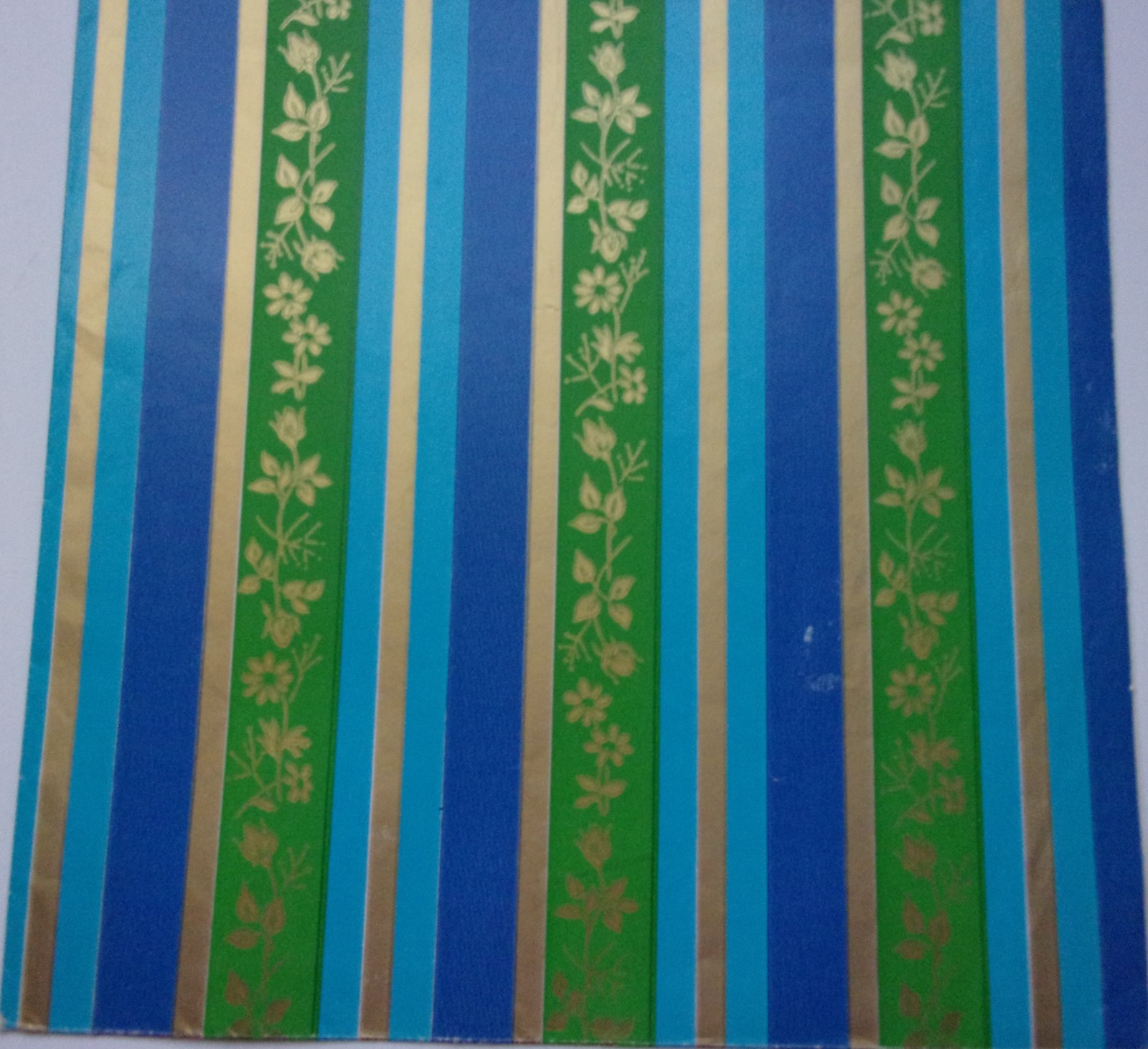 Vintage Blue Gold &amp; Green General Gift Wrapping Paper Piece 20”x 30” - $2.99