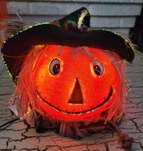 Halloween Fiber Optic Pumpkin Head Jack O Lantern Scarecrow Fall Decor W Box - £23.19 GBP