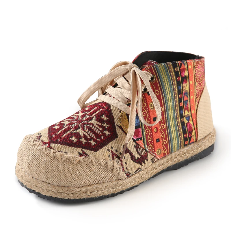 Embroidered Women Shoes Boho Cotton Linen Canvas Single National Woven Round Toe - £126.97 GBP