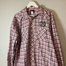 Wrangler Pearlsnap Shirt Mens Extra Large Pink Breast Cancer Western Loud - $10.83