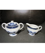 Vintage Double Phoenix Blue Willow Creamer &amp; Sugar Bowl W/ Lid - $34.65