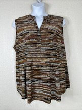 NWT Cocomo Womens Plus Size 3X Brown Stripe Studded V-neck Blouse Sleeveless - £22.96 GBP