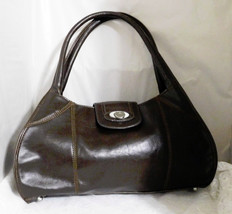 Liz Claiborne Brown PVC Shoulder Bag Purse - 7 1/2&quot; x 14 1/2&quot; x 2 1/2&quot; - Footed! - £14.70 GBP