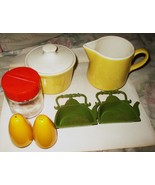 Sugar &amp; Creamer, Salt &amp; Pepper Shaker Set  Yellow color &amp; 2 Tea Bag Holder - $12.21 CAD