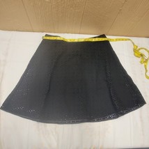 Ann Taylor Eyelet Midi Flare Lined Skirt Faux Leather Trim Plus sz 16 Black NWT - £68.18 GBP