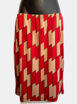 Geometric Print Pencil SKIRT Mixit It size M Red &amp; Tan Knee Length w/ Si... - £18.57 GBP