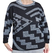 Vintage 80s Black Surfer Style Geometric Black Sweater M/L Abstract Crew... - $38.53