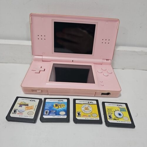 Primary image for Pink Nintendo DS Lite With Games Broken Hinge Untested For Parts