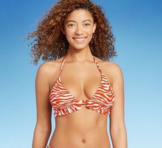 Women&#39;s Ruffle Triangle Bikini Top - Shade &amp; Shore Orange Animal Print S... - £11.86 GBP