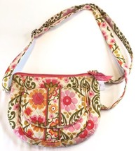 Vera Bradley Crossbody Purse Pink And Green Quilted Floral Bag W/Travel Flap - £11.66 GBP