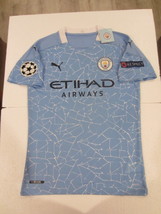 Kevin De Bruyne Manchester City UCL Match Slim Blue Home Soccer Jersey 2020-2021 - £79.93 GBP