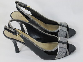 Tahari Diane Black Peep Toe Faux Leather Slingback Heels Size 8 M US EUC - £14.13 GBP