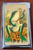 Vintage Banjo Frog on Skull Cigarette Case with lighter ID Holder Wallet - £16.26 GBP