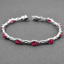 5Ct Oval Brilliant Cut Ruby Women&#39;s Tennis Bracelet For Gift 14K White Gold Over - £130.78 GBP