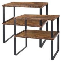 Set Of 4 Counter Shelves Kitchen Stackable Cabinet Shelf Wood Organizer Expandab - £41.69 GBP