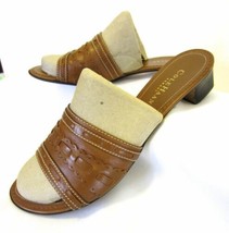 Cole Haan Resort Saddle Tan Top Stitch Detail Leather Mules Slides Sanda... - $39.99