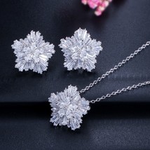  fashion jewelry aaa cubic zirconia snow flower pendant necklace earring sets for women thumb200