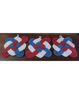 Crochet Hot Pads Potholders 3pc w Hangers Handmade Red White Blue 9x9 - $23.18