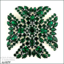 Signed Eisenberg Maltese Cross Pin Emerald Green Rhinestones (#J1079) - £158.03 GBP