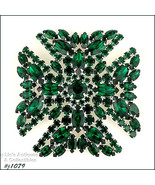 Signed Eisenberg Maltese Cross Pin Emerald Green Rhinestones (#J1079) - $3,807.90 MXN