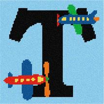 Pepita needlepoint kit: Letter T Airplane, 7&quot; x 7&quot; - $50.00+