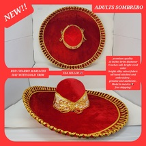 adults plain dark red with gold colors mexican charro sombrero MARIACHI ... - £78.55 GBP