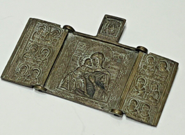 Miniature 19th Century Russian Orthodox Bronze Travelling Icon Triptych - $178.20