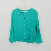 Coral Bay Womens Button Front Blouse Green Long Sleeve Notch Neck Lace M - £7.76 GBP
