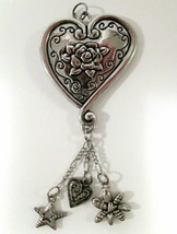 Estate Find Unsigned Heart Rose Charm Pendant Heavy Sturdy - £9.56 GBP