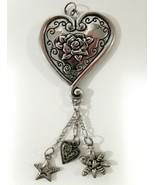 Estate Find Unsigned Heart Rose Charm Pendant Heavy Sturdy - £9.50 GBP